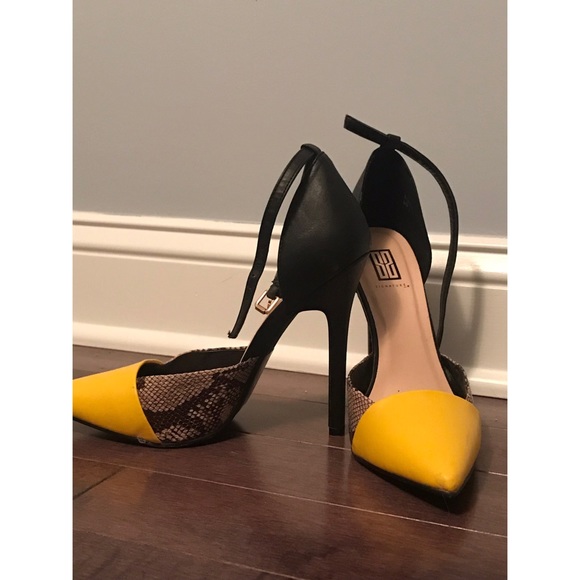 yellow snake print heels